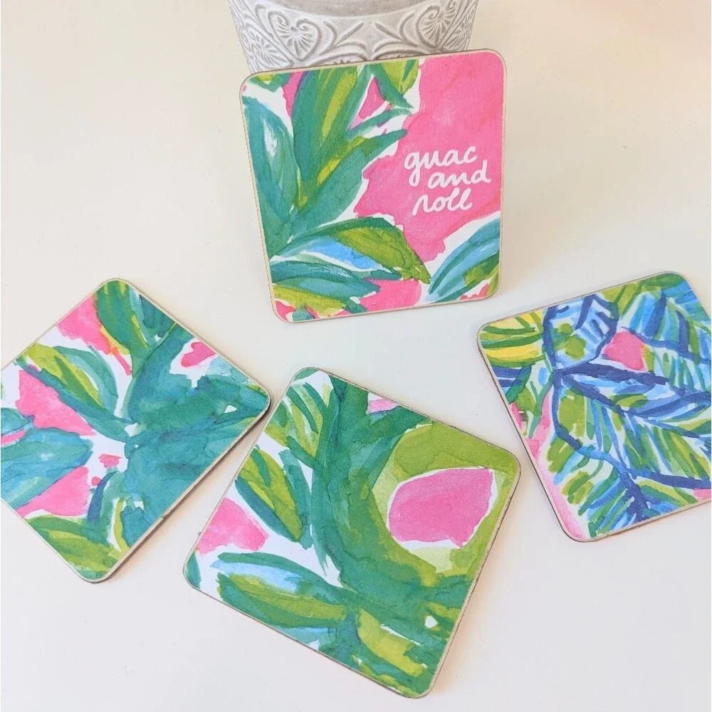 Set Of 4 Handmade Coasters Preppy Coastal Cottage Beachy Entertaining Hostess